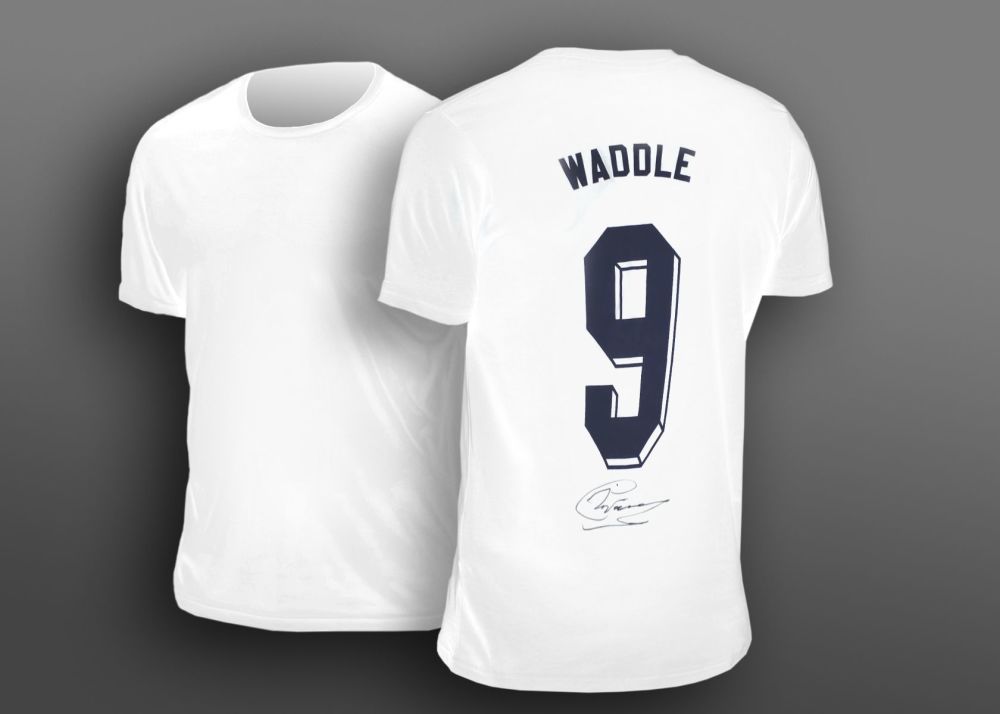 Chris Waddle Hand Signed White No 9 Player T-Shirt.