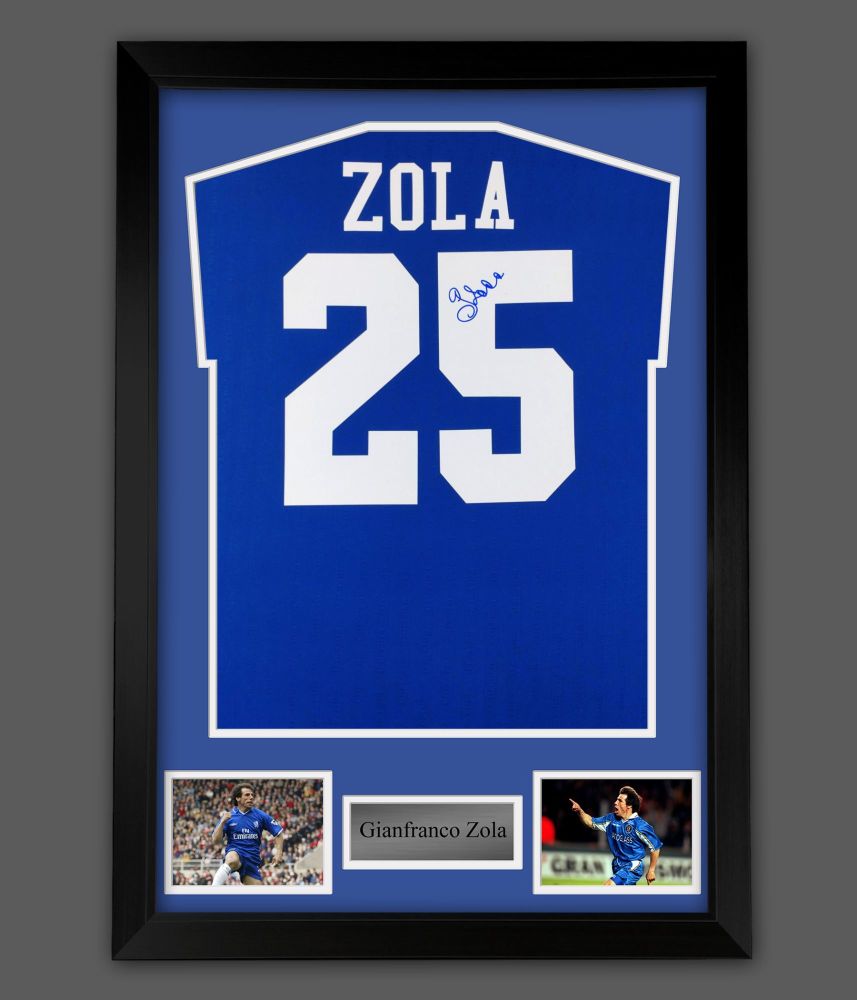 .  Gianfranco Zola Signed  Chelsea Fc Football Shirt In A  Framed  Presenta