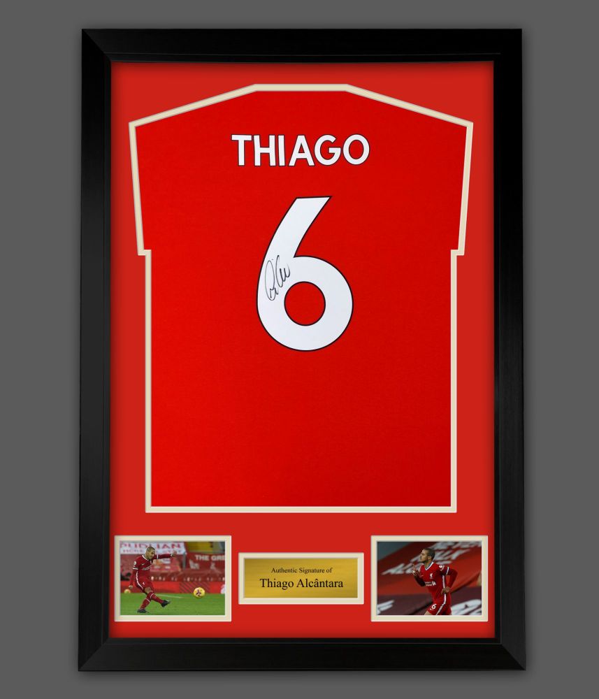 .   Thiago Alcântara Hand Signed Red No 6 Player T-Shirt In A Framed Presen
