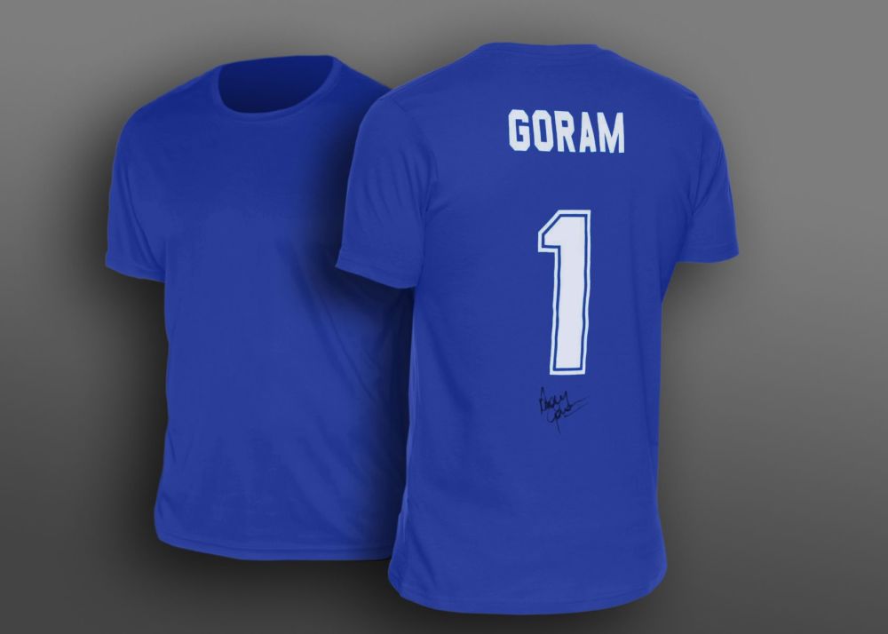 Andy Goram  Hand Signed Blue No 1 Player T-Shirt.