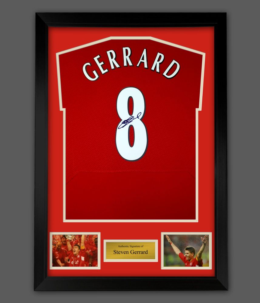 Steven Gerrard  Liverpool  2005 Fc  Back Signed Football Shirt In A Framed 