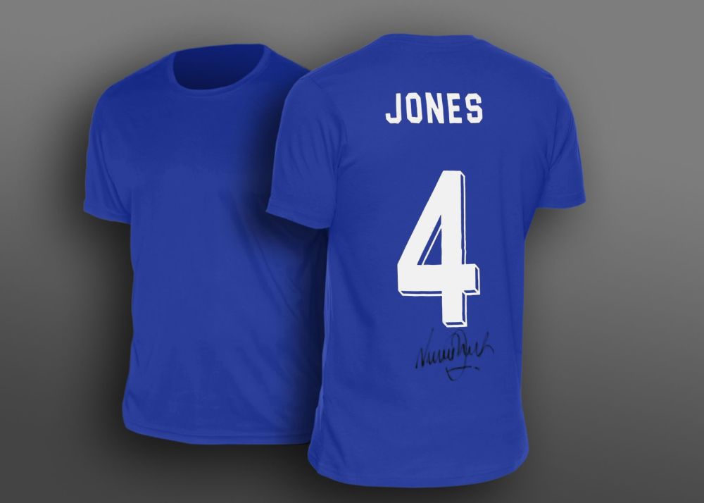 Vinnie Jones Hand Signed Blue  No 4 Player T-Shirt.