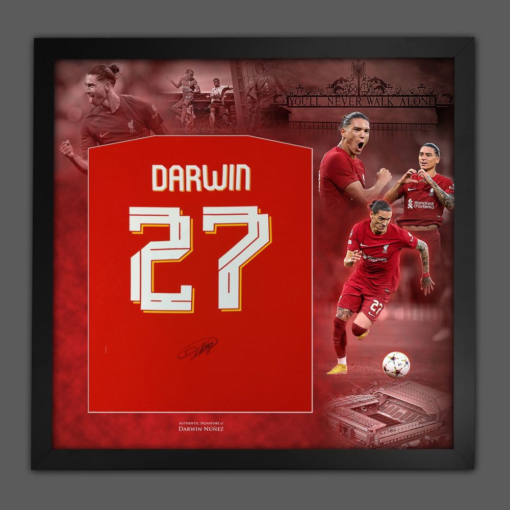 .  Darwin  Núñez Hand Signed Red No 27 Player T-Shirt In A Framed Picture M