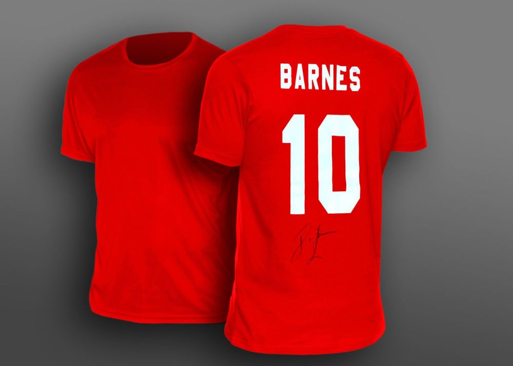 John Barnes Hand Signed Red No 10 Player T-Shirt.