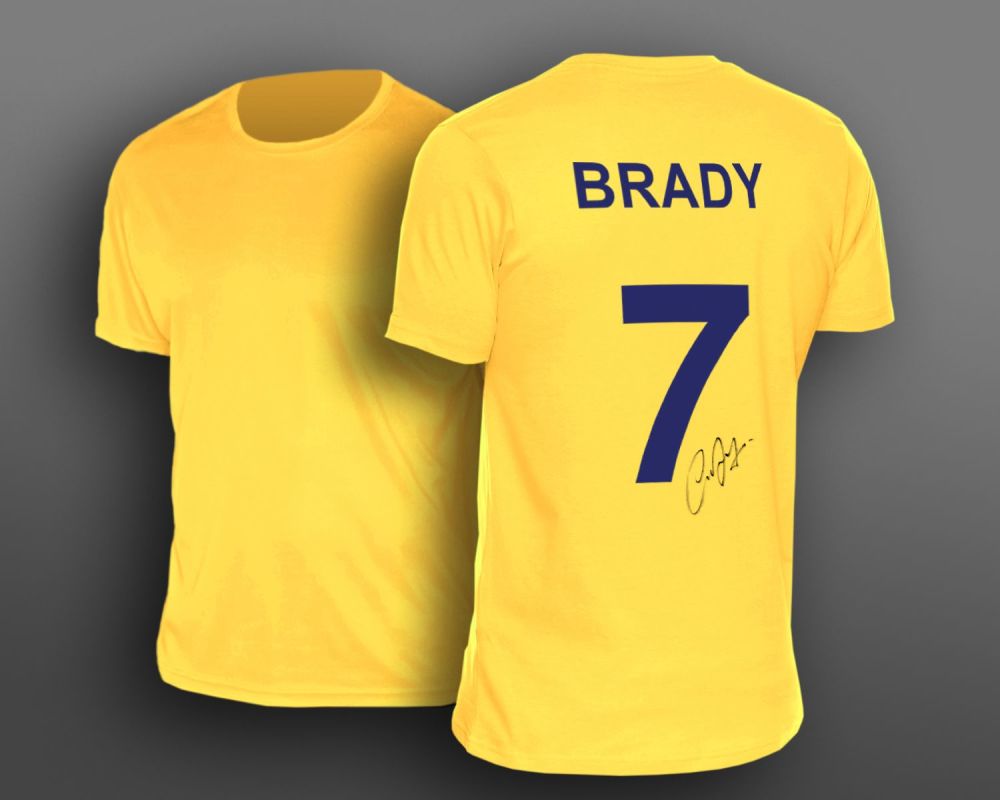Liam Brady Hand Signed Yellow No 7 Player T-Shirt.