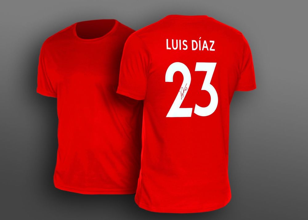 Lewis Diaz Hand Signed Red No 23 Player T-Shirt. B