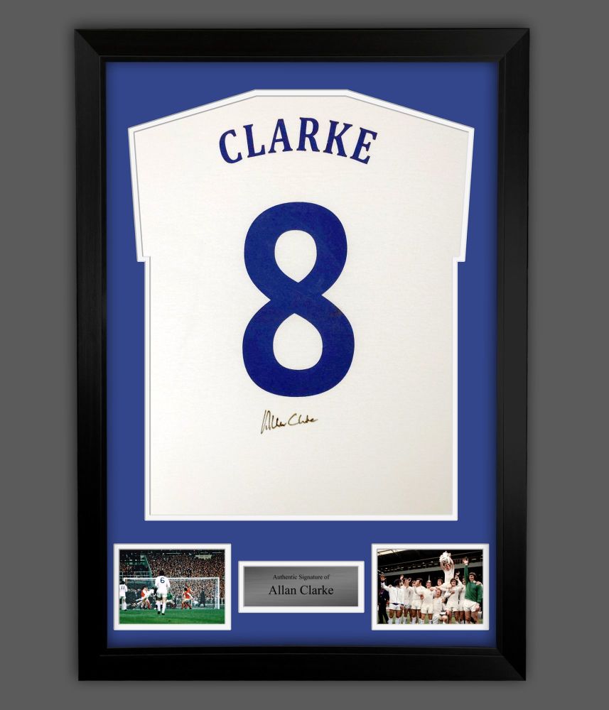 Allan Clarke Hand Signed White No 8 Player T-Shirt In A Framed Presentation