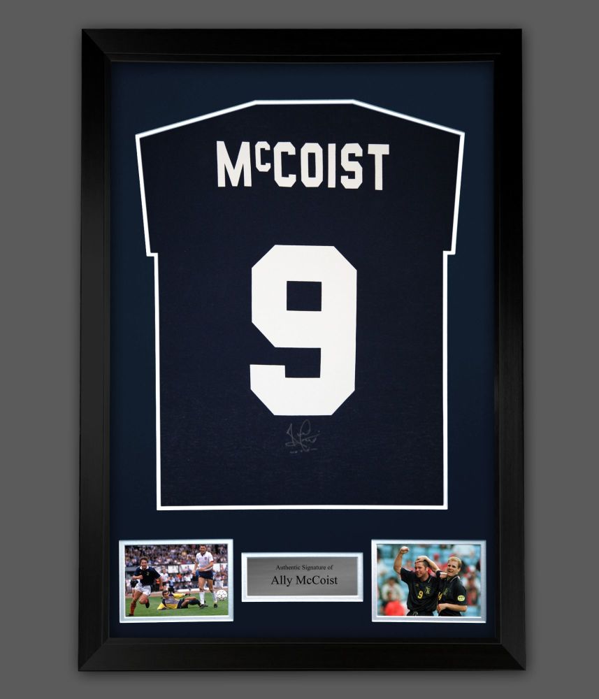 Ally McCoist Hand Signed  Royal Blue Player T-Shirt In A Framed Presentatio