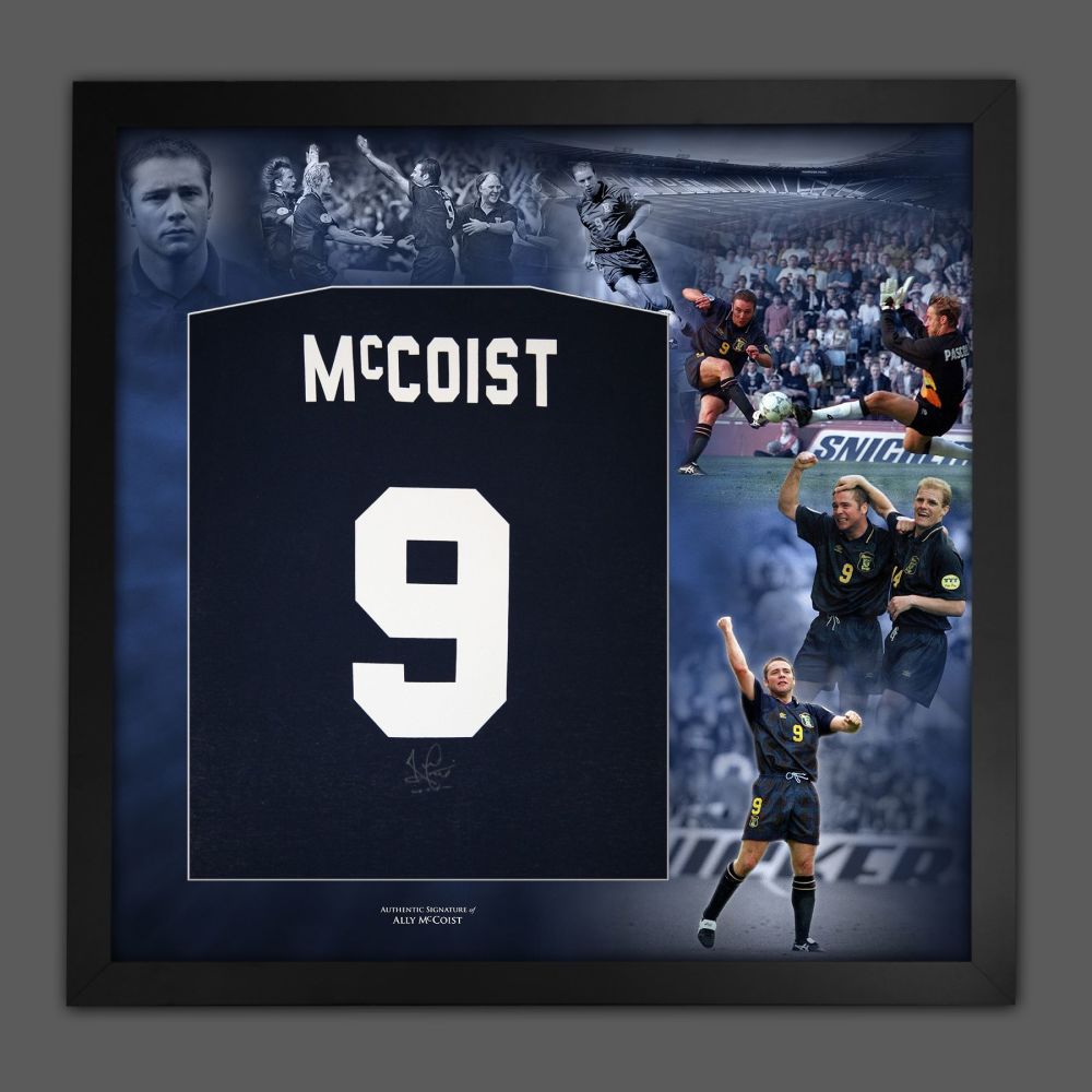 Ally McCoist Hand Signed And Framed Royal Blue Player T-Shirt In A Picture 
