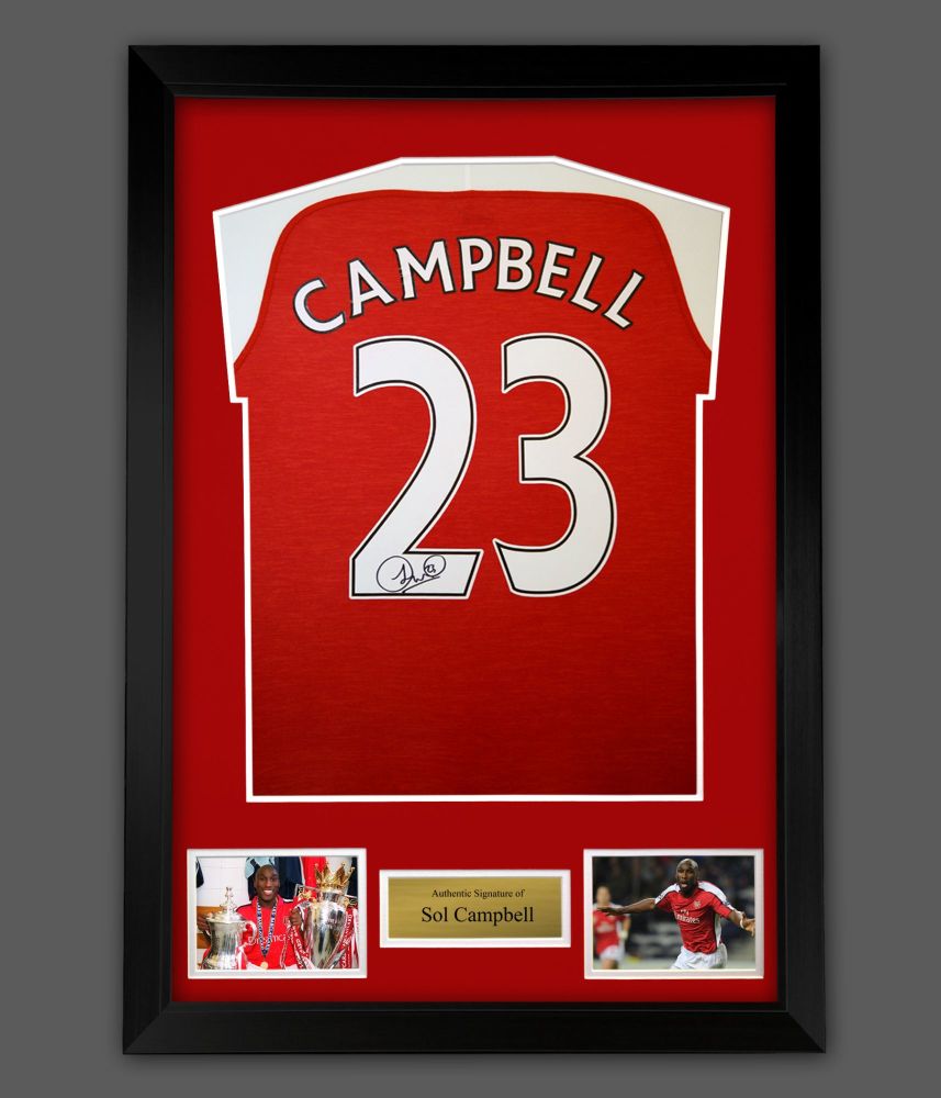.   Sol Campbell Hand Signed Arsenal Fc Football Shirt  In A Framed Present