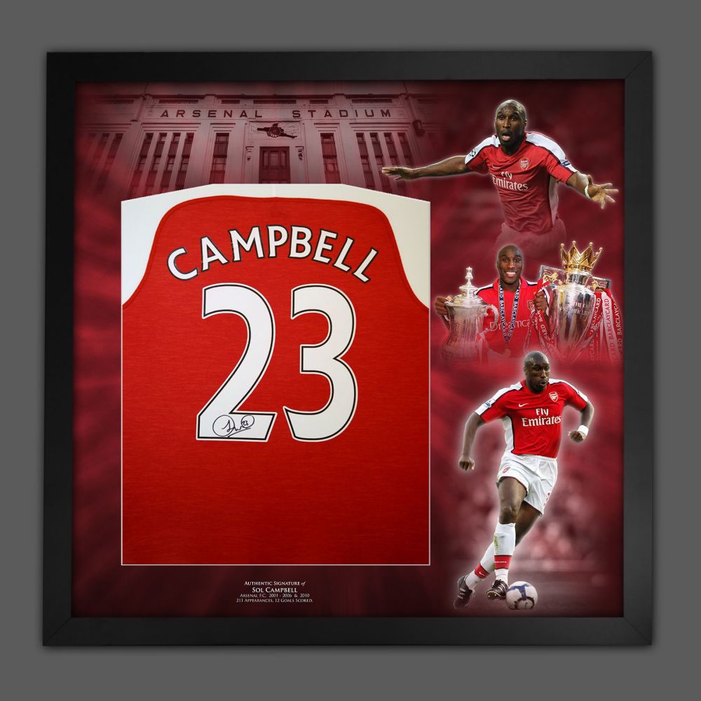 .  Sol Campbell  Signed Arsenal Fc Football Shirt In A  Framed Picture Moun