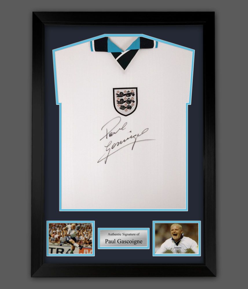 .  Paul Gascoigne Signed  1996 Front England Football Shirt In A  Framed Pr