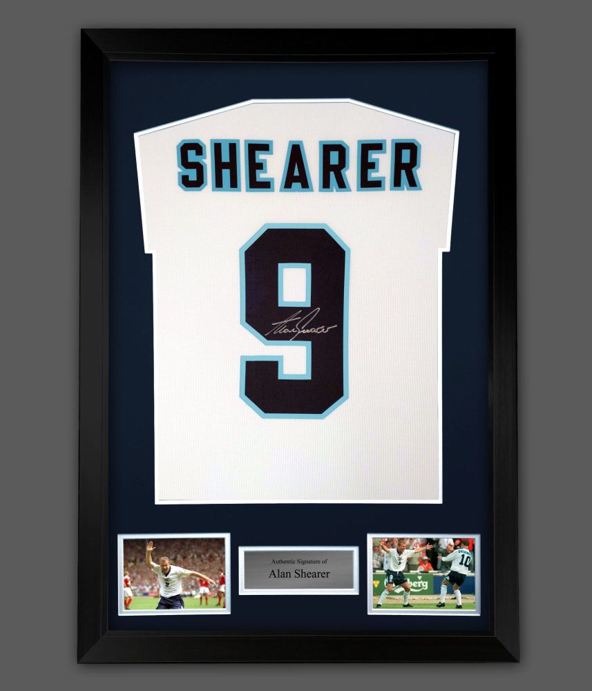 Alan Shearer Hand Signed England  Football Shirt  In A Framed Presentation