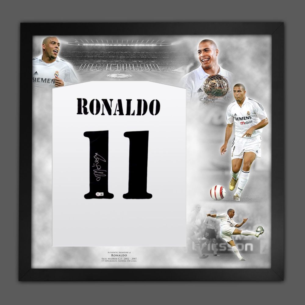 .   Ronaldo Nazario Hand Signed Real Madrid Football Shirt  In A Framed Pic
