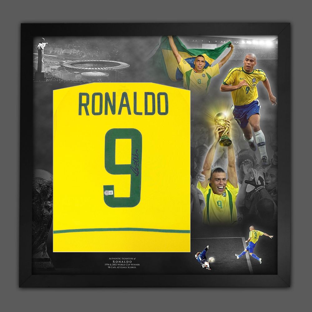 .   Ronaldo Nazario Hand Signed  Brazil Football Shirt  In A Framed Picture