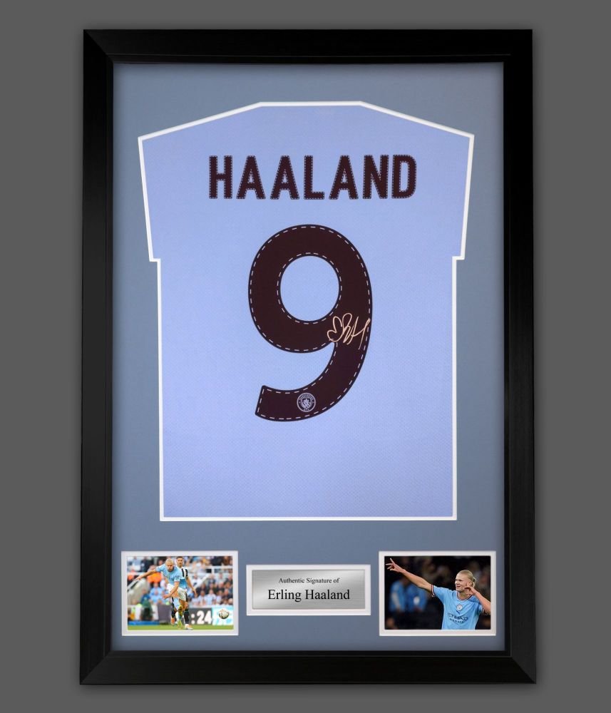 .   Erling Haaland Signed Manchester City Football Shirt In A  Framed  Presentation : A