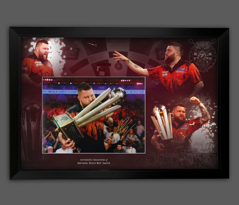 .  Michael Smith Signed Darts Photograph Framed In A Picture Mount Display: