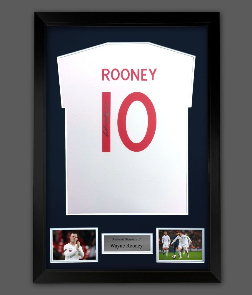 .    Wayne Rooney Hand Signed white No 10 Player T-Shirt In A Framed Presen