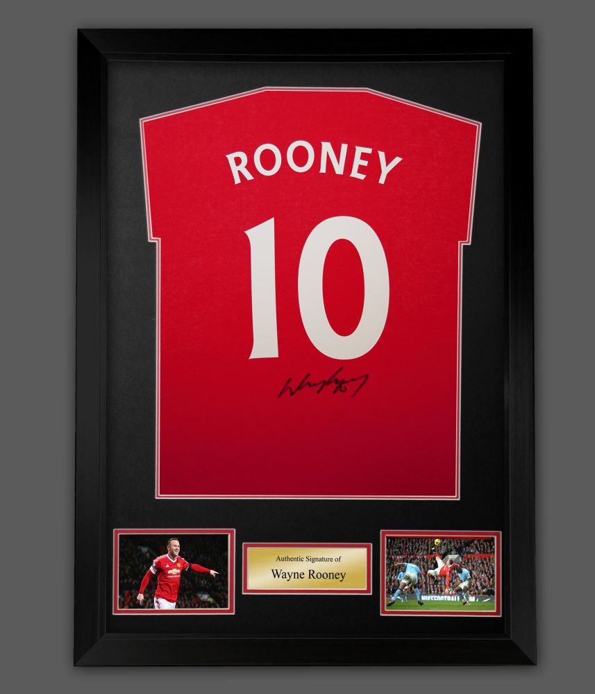 .    Wayne Rooney Hand Signed Red No 10 Player T-Shirt In A Framed Presenta