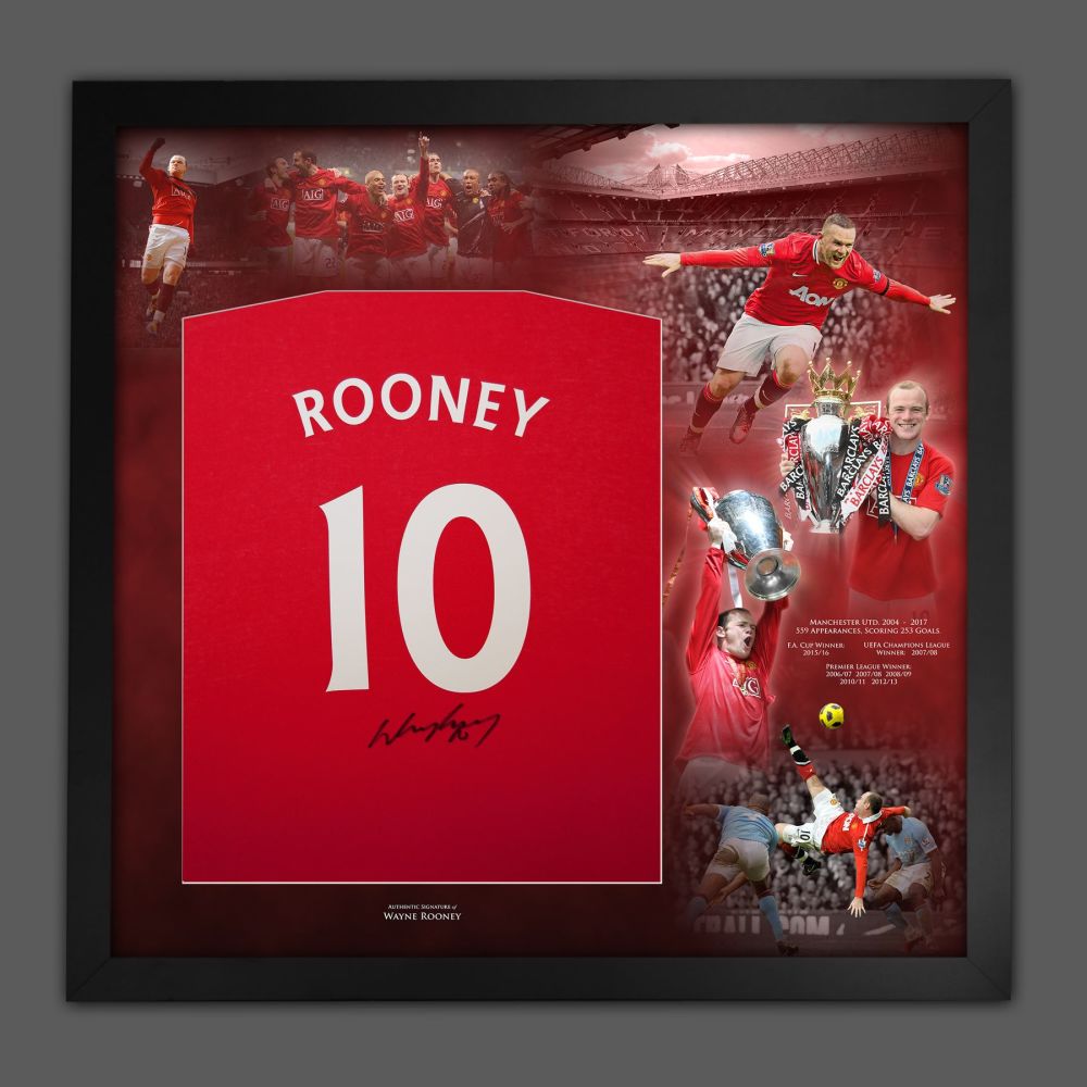 .   Wayne Rooney Hand Signed Red No 10  Player T-Shirt Framed In A Picture 