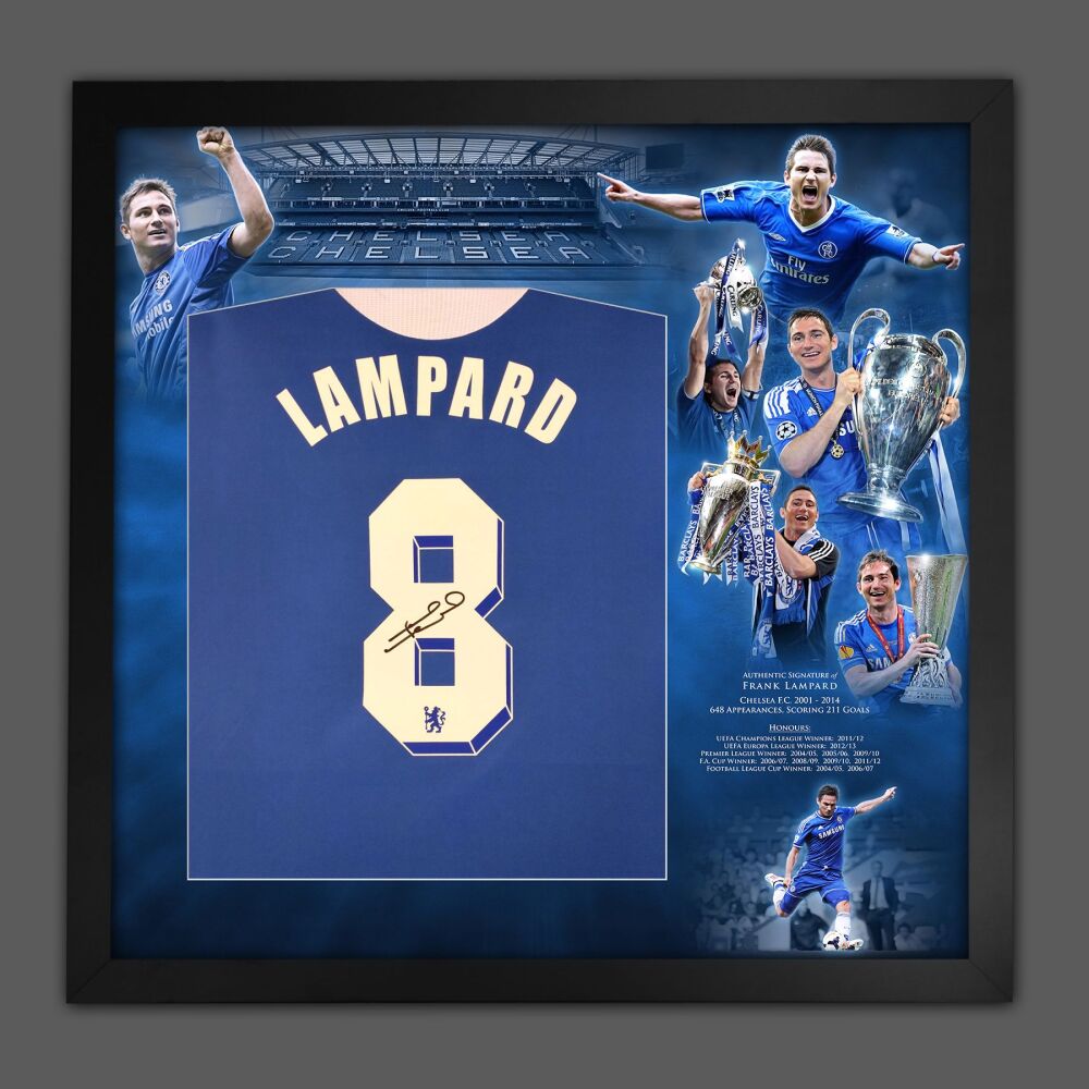 Frank Lampard Hand Signed Chelsea Fc Football Shirt In Framed Picture Mount Display.