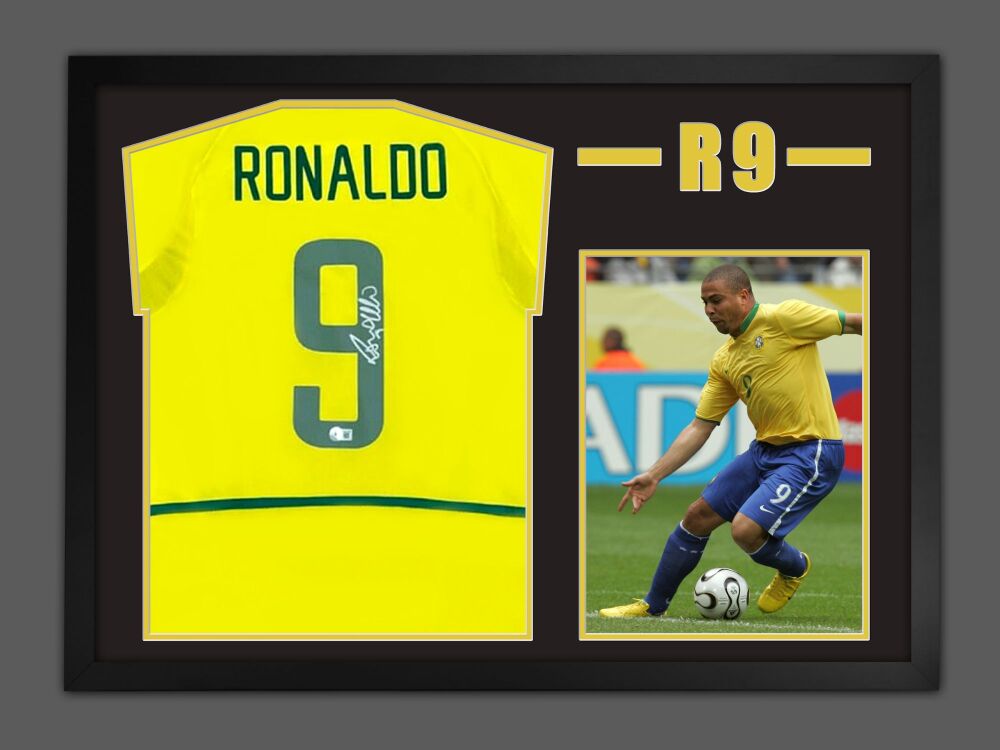 Framed Autographed/Signed Ronaldo Nazario 35x39... - Depop