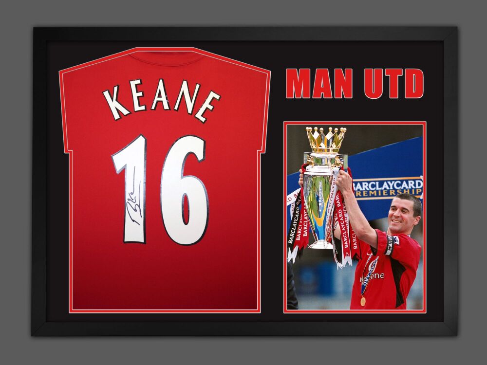 Roy Keane Hand Signed Manchester United  Football Shirt In Framed Grand Design Display