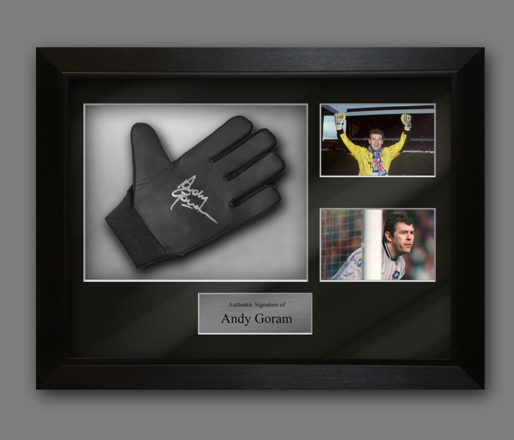 Andy Goram Signed Goalkeeper Glove In A Framed Display. Rangers Legend