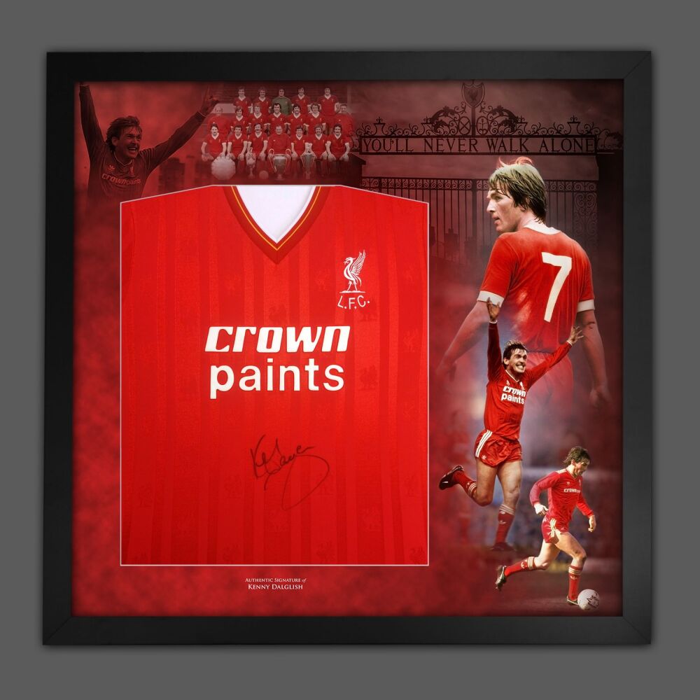 Kenny Dalglish Hand Signed Liverpool  Fc  Football Shirt In A Framed In A Picture Mount Display