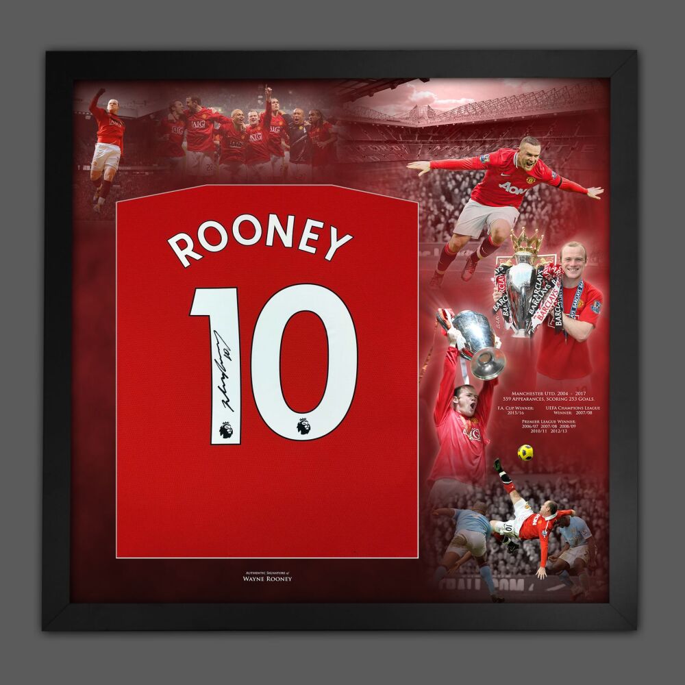 Wayne Rooney Back Signed Manchester United Football Shirt In A Framed In A Picture Mount Display