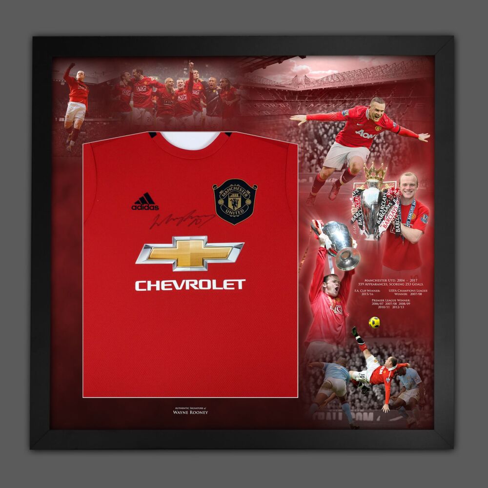Wayne Rooney  Signed Chevrolet Manchester United Football Shirt In A Framed In A Picture Mount Display