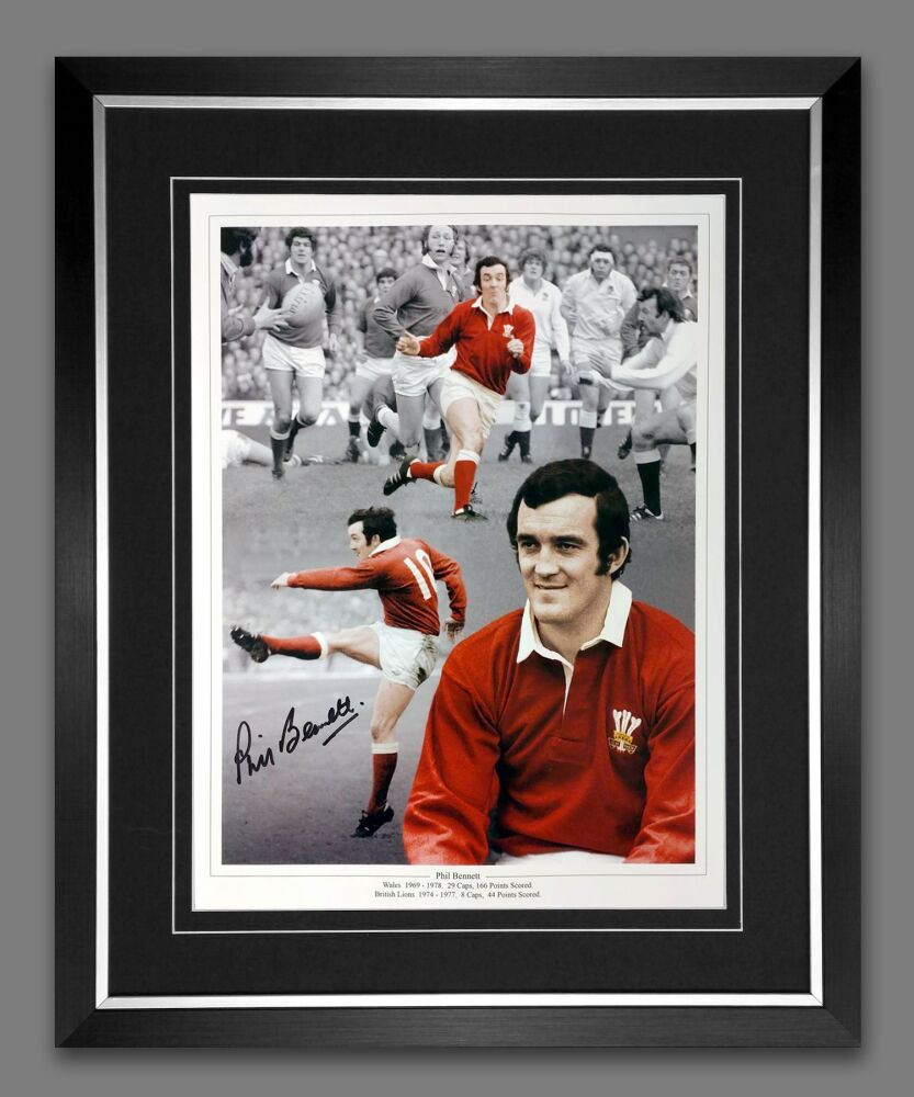 Phil Bennett Signed  And Framed wales Rugby 12x16 photograph
