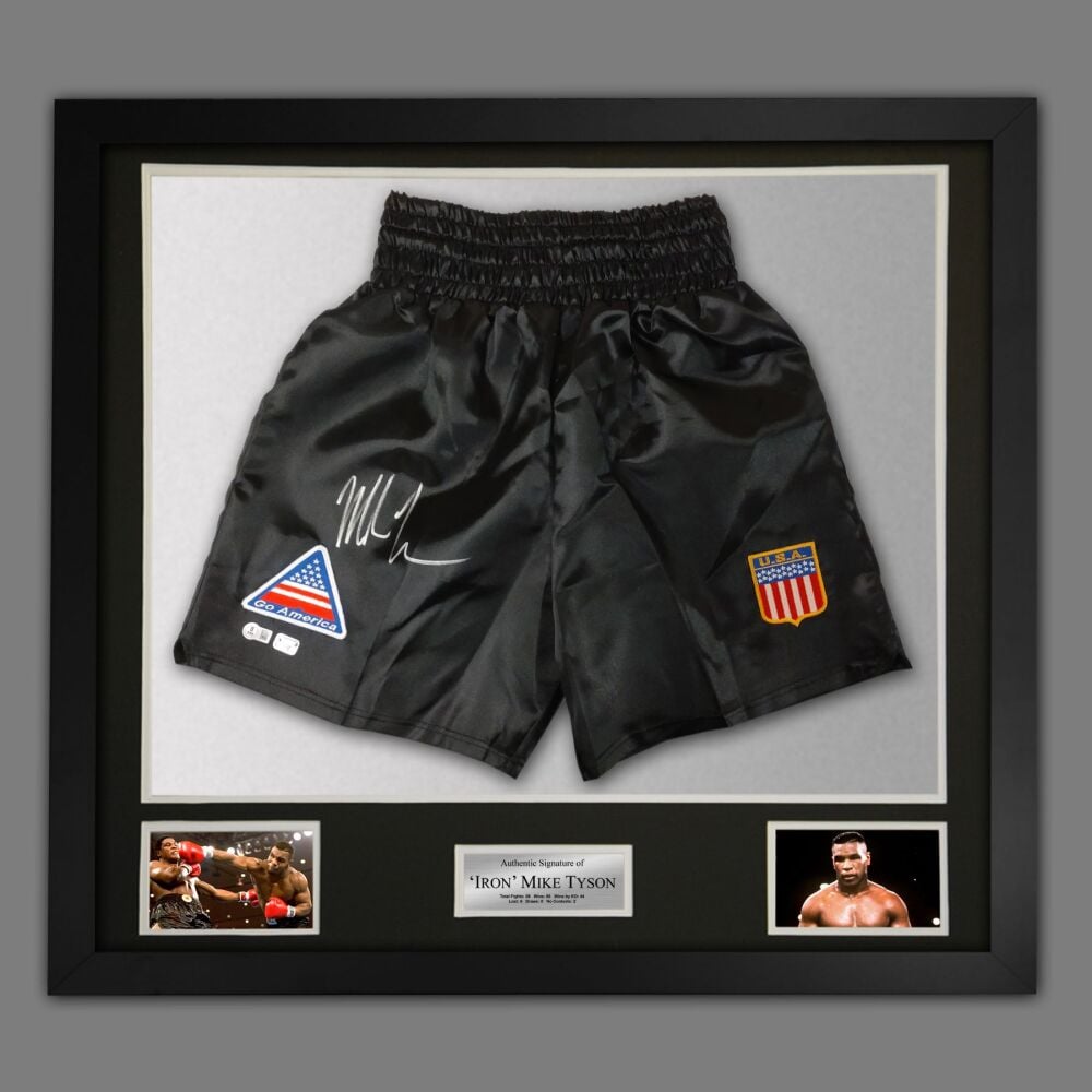 Mike Tyson Hand Signed And Framed Custom Made Boxing Trunks