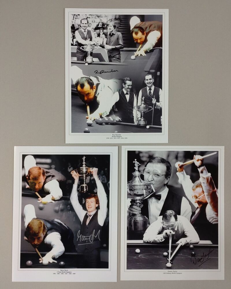 Snooker Legends Hand Signed Package of 3 12x16 Photographs. Memorabilia