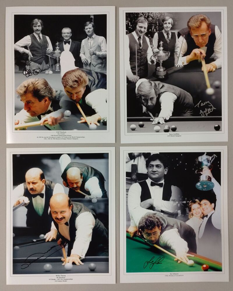 Snooker Legends Hand Signed Package of 4 12x16 Photographs. Sports Memorabilia
