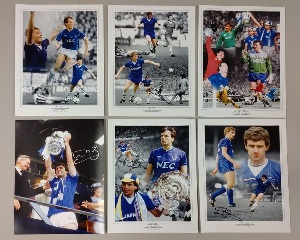Everton Fc Football Legends Hand Signed Package of 6 12x16 Photographs.
