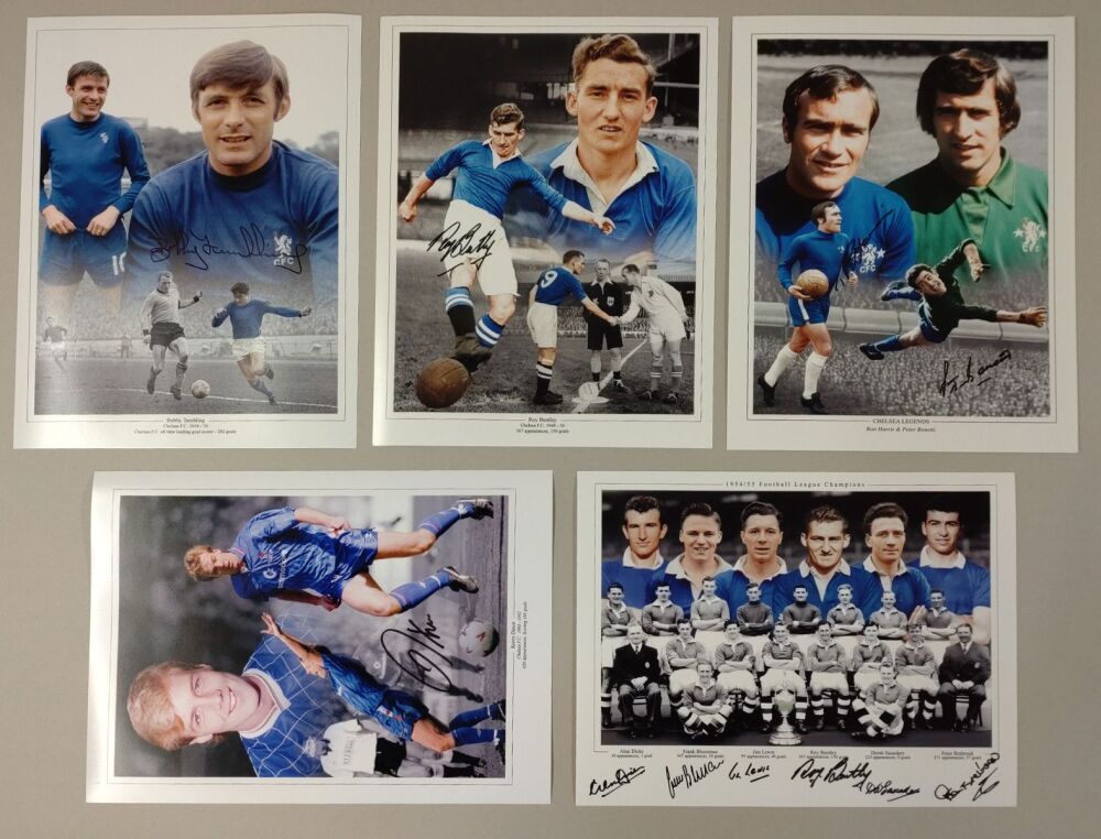 Chelsea Football Legends Hand Signed Package of 5 12x16 Photographs.