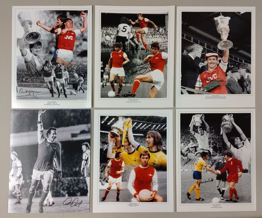 Arsenal Football Legends Hand Signed Package of 6 12x16 Photographs.