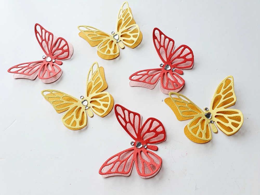 A Pack Of 6 x 3D Red & Yellow Butterflies
