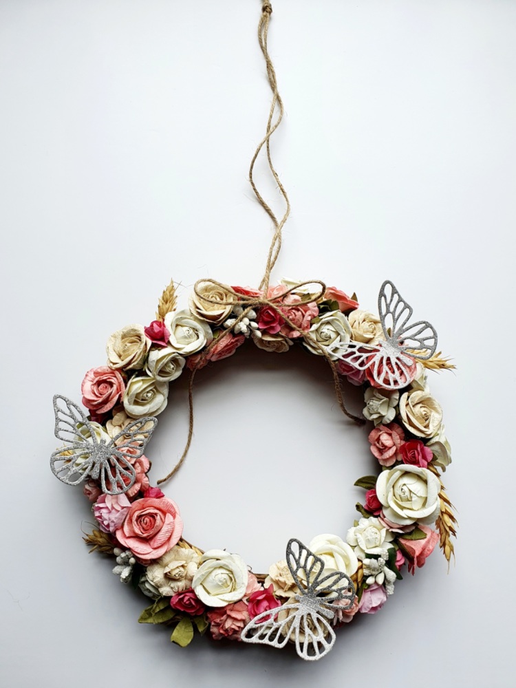 Handmade Rose Wreath With Butterflies