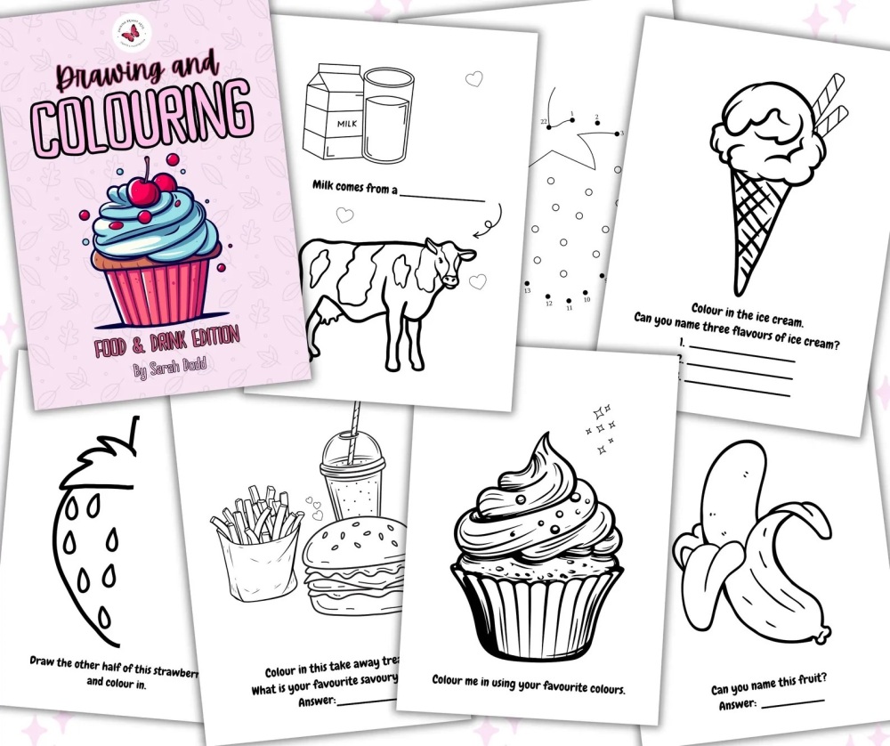 Drawing and Colouring - Food & Drink Edition Activity Book