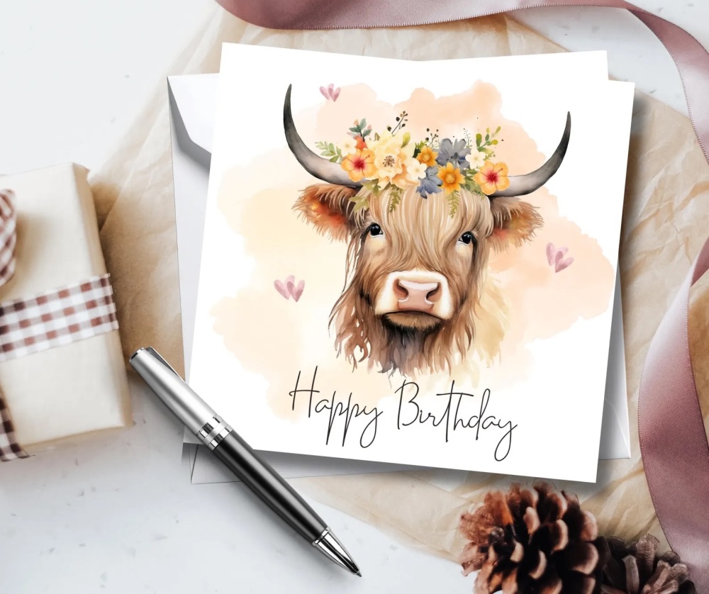 Highland Cow Birthday Greetings Card 