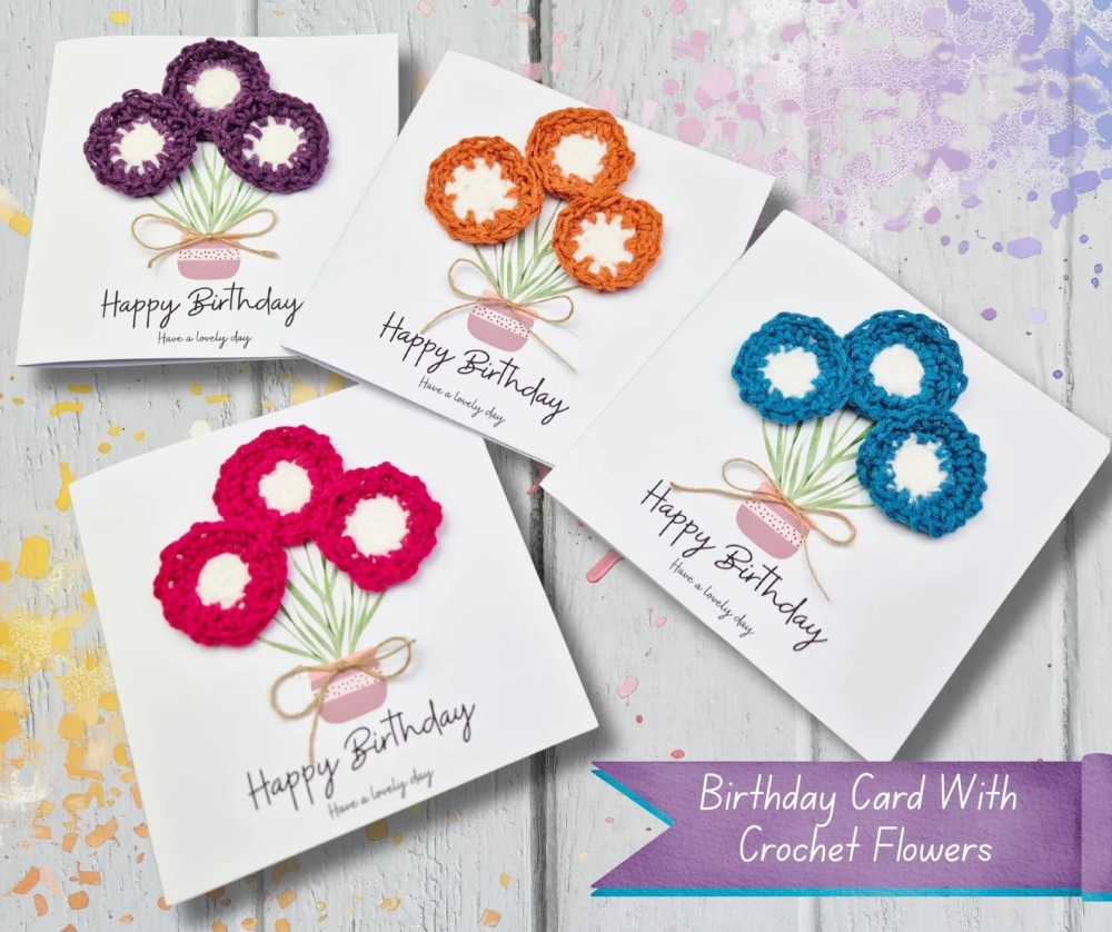Crochet Flower Birthday Card