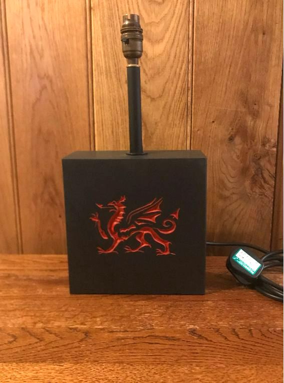Fine polished  solid Welsh Slate Lamp with deep hand carved engraving (ref L2276)