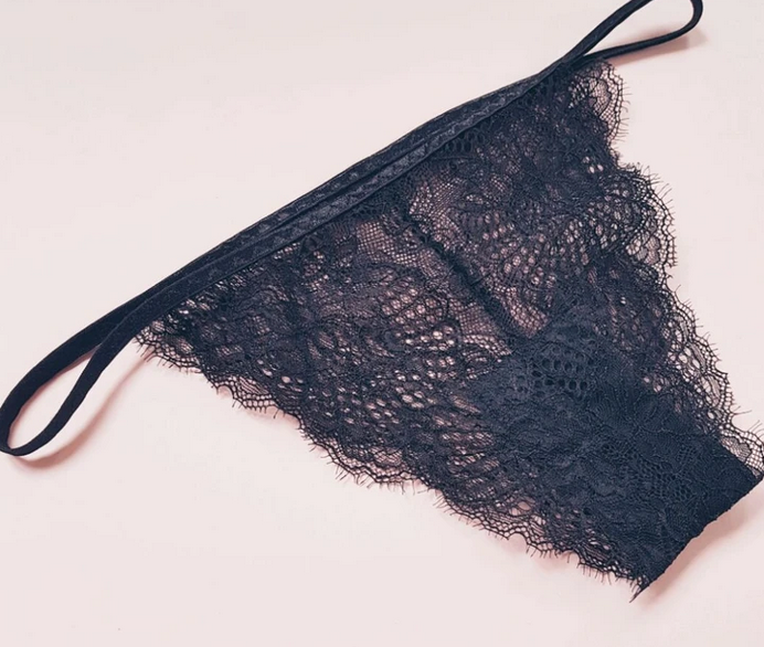 London Black Eyelash Lace String Knickers