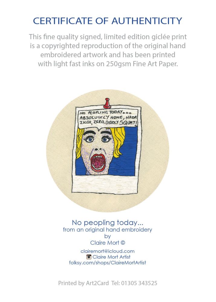 No Peopling Signed Limited Edition Fine Art Giclée Print, 10in x 10in £30.00, 16in x 16in £60.00 