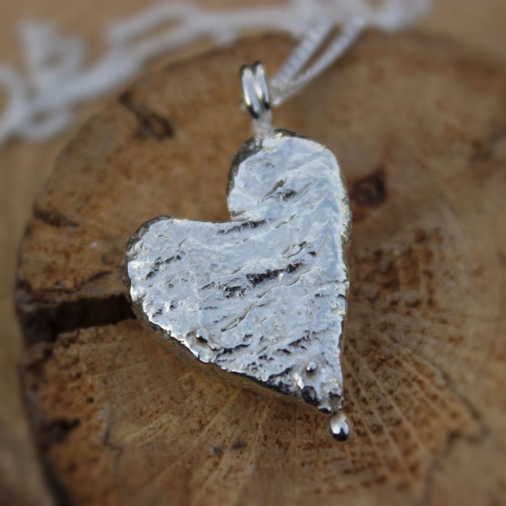 Recycled Silver Solid Heart Necklace with ball