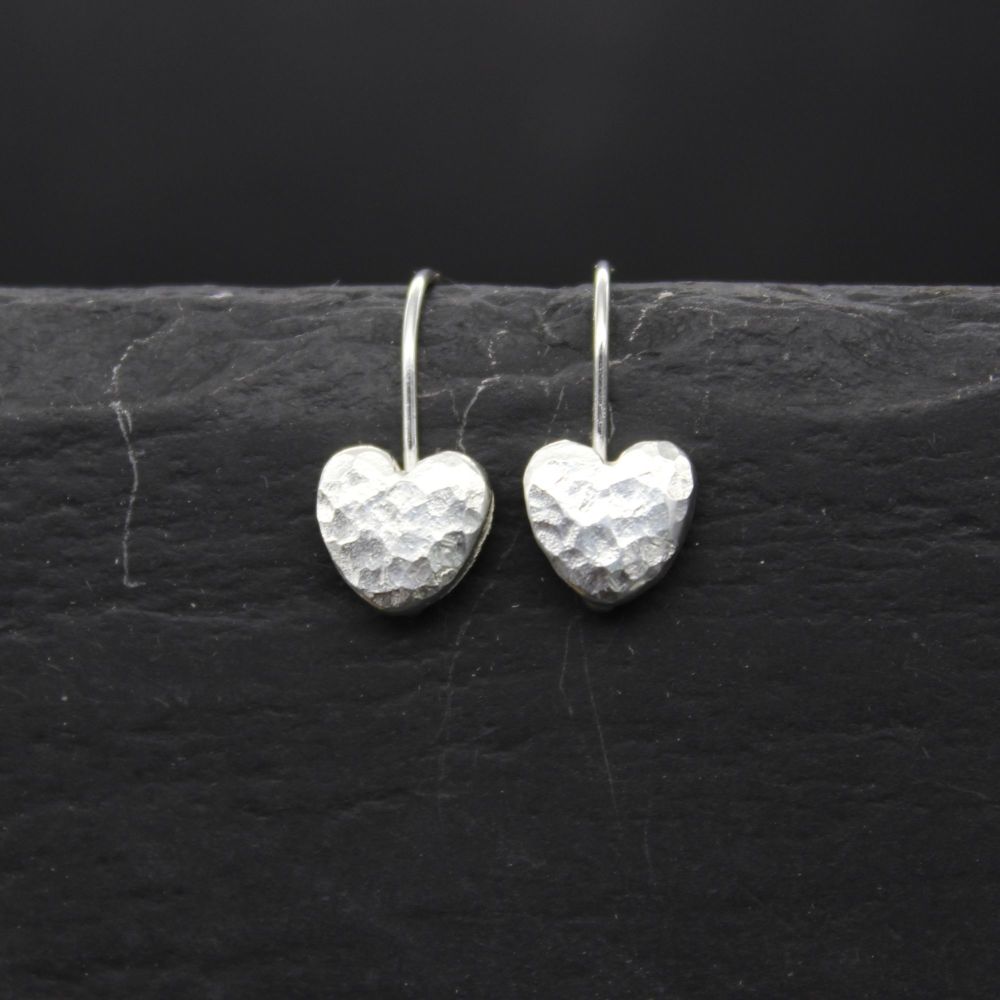 Hammered Heart Drop Earrings
