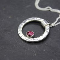 Hammered Circle Necklace with Rhodolite Garnet