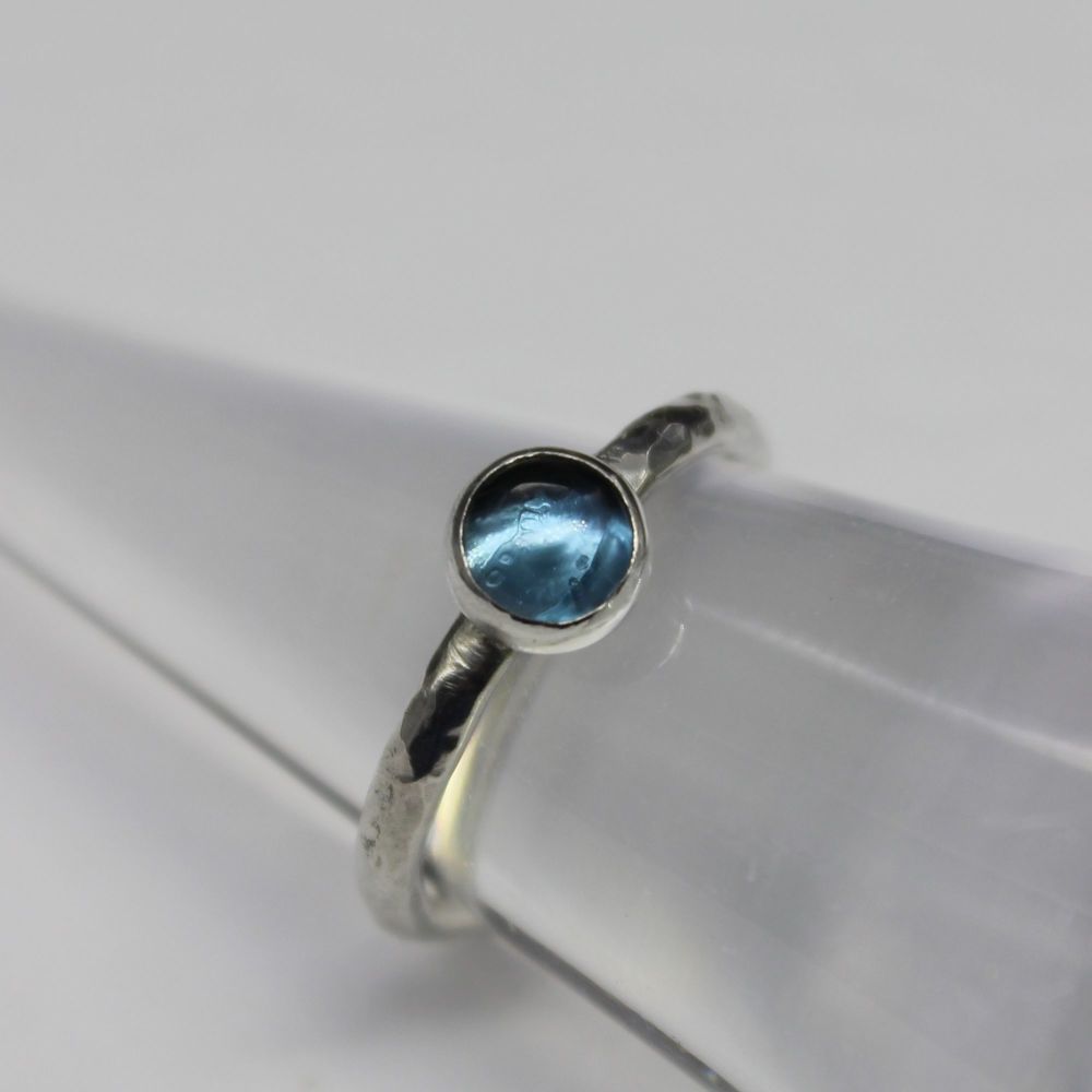 Hammered Silver Ring with London Blue Topaz
